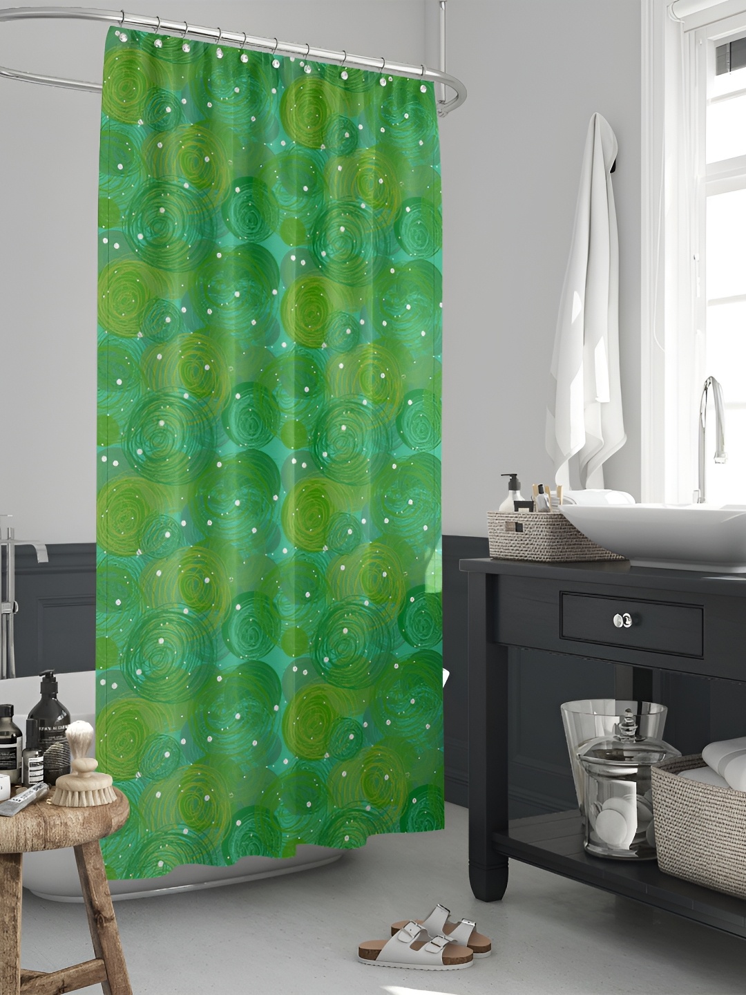 

ArtzFolio Green & White Printed Waterproof Shower Curtain