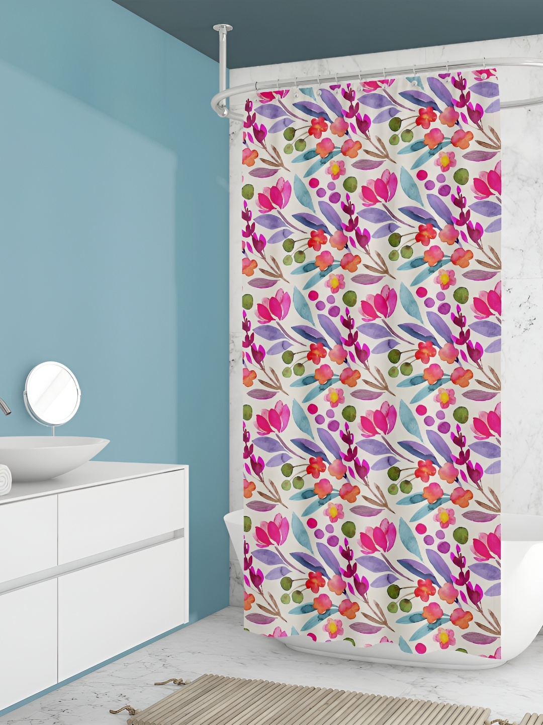 

ArtzFolio White & Pink Printed Waterproof Shower Curtain