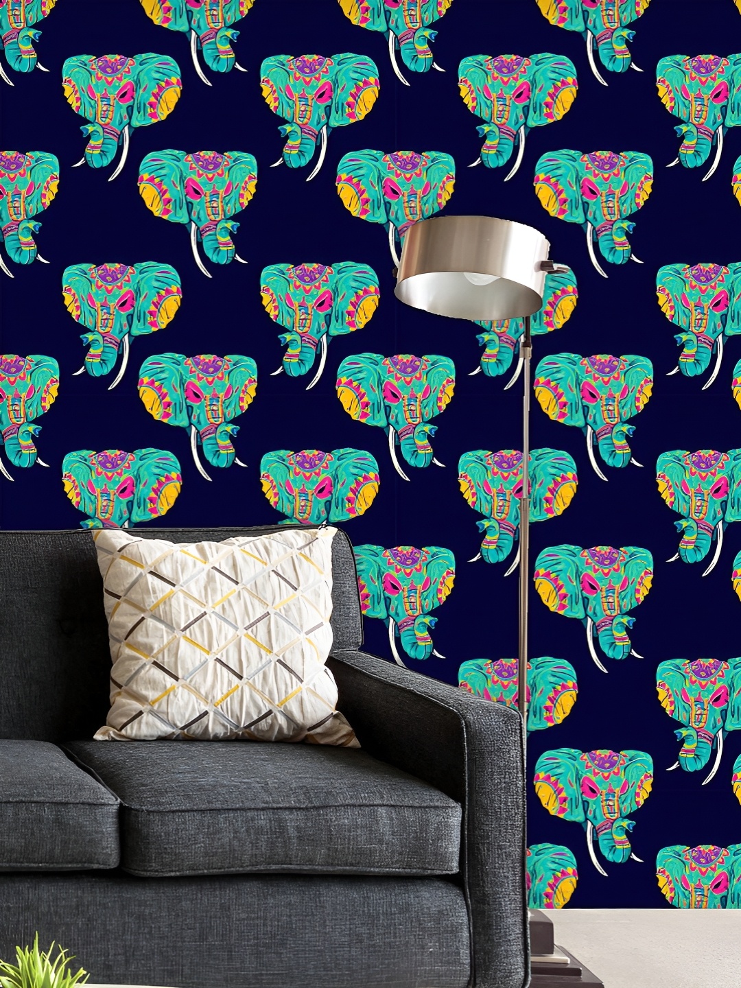 

ArtzFolio Printed UV-Resistant Anti-Bacterial Sugar Skull Indian Elephant Peel & Stick Wallpaper, Multi