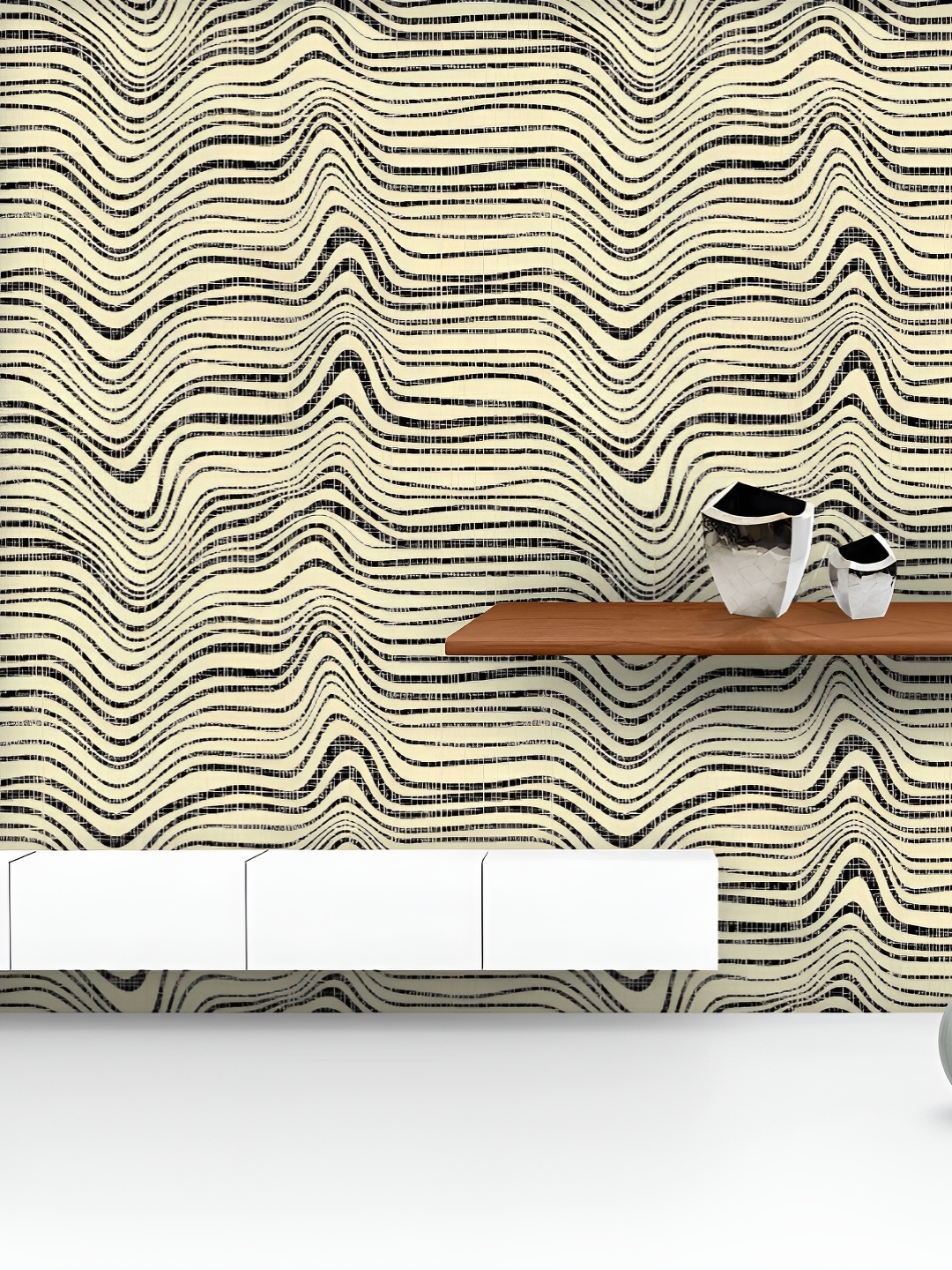 

ArtzFolio Printed UV-Resistant Anti-Bacterial Wave Stripes Pattern Peel & Stick Wallpaper, Multi