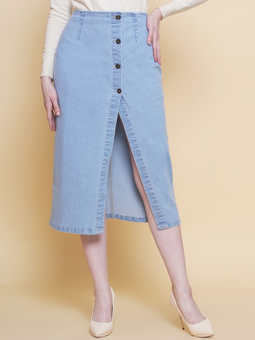 

PUELLA Women Solid A-line Midi Skirt, Blue