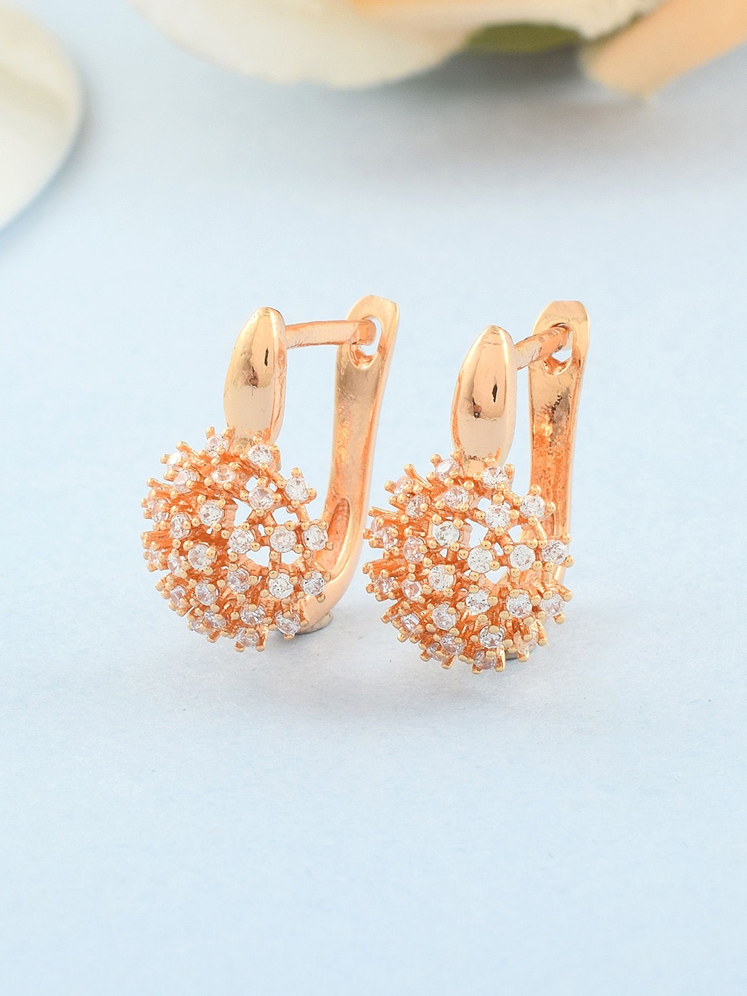 

MEMOIR Rose Gold Plated Cubic Zirconia Studded Contemporary Drop Earrings