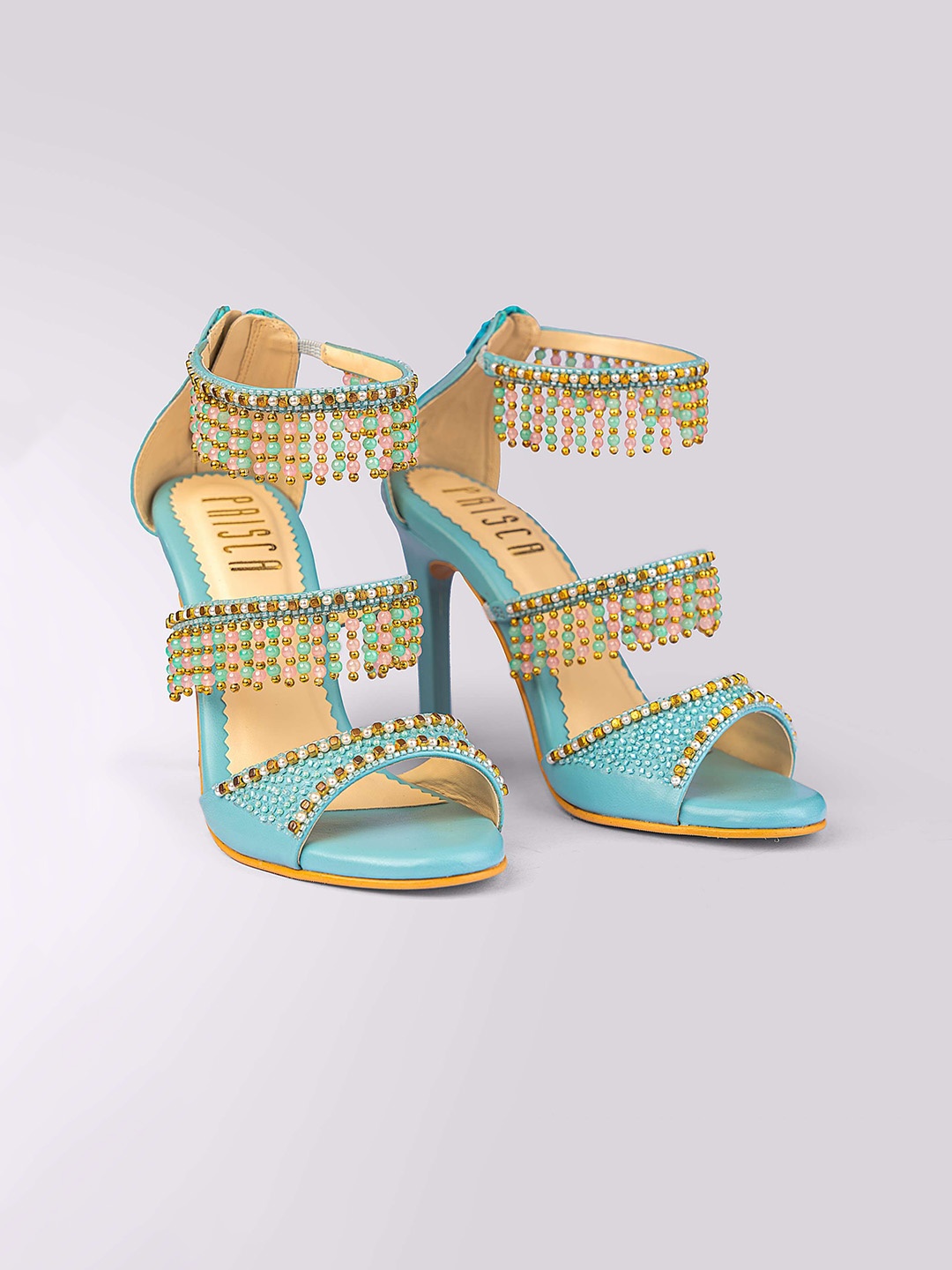

House of Prisca Women Embellished Party Stiletto Sandals, Blue