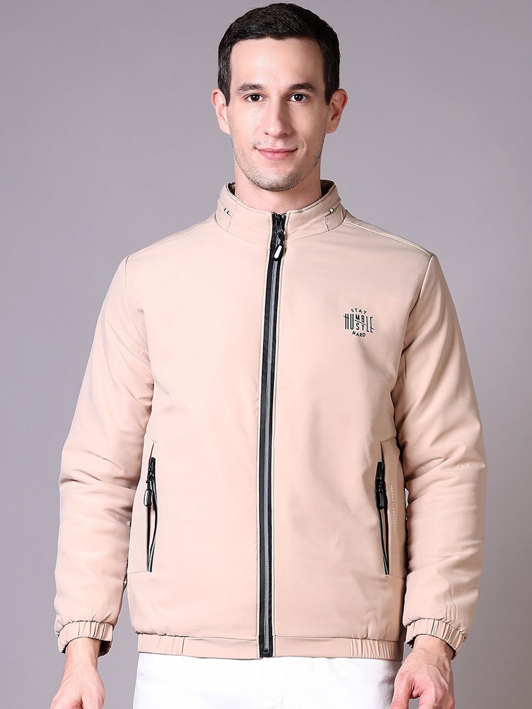 

V-Mart Men Bomber with Embroidered Jacket, Cream