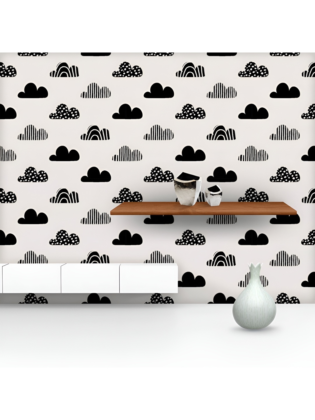 

ArtzFolio Printed UV-Resistant Anti-Bacterial Repeating Black Cloud Shapes Peel & Stick Wallpaper, Multi