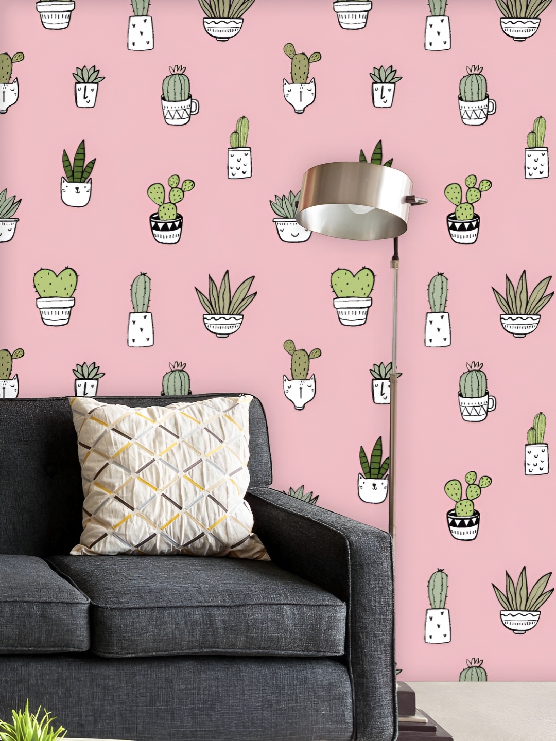 

ArtzFolio Printed UV-Resistant Anti-Bacterial Hand-Drawn Cactus Peel & Stick Wallpaper, Multi