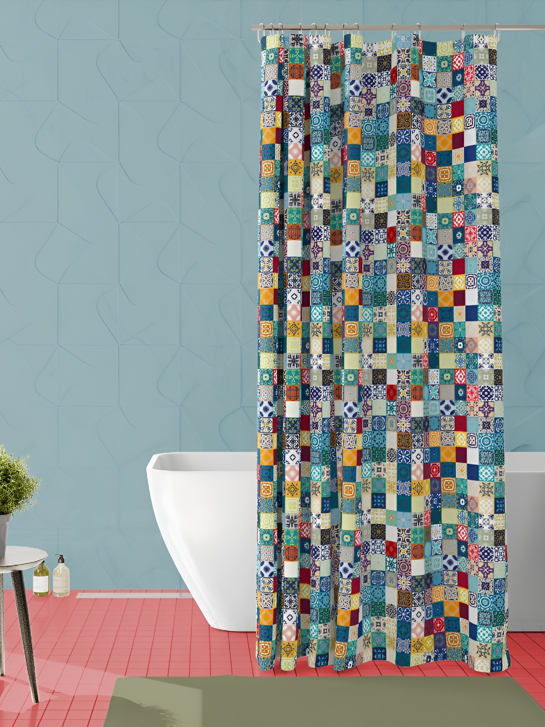 

ArtzFolio Teal Blue & Yellow Piece Waterproof Shower Curtain