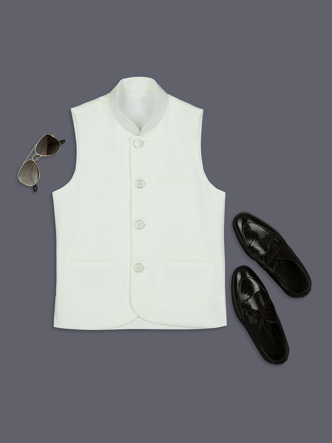 

Sangria Boys Sleeveless Nehru Jackets, Off white