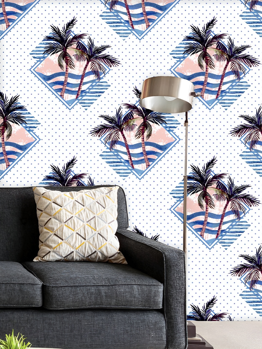 

ArtzFolio Printed UV-Resistant Anti-Bacterial Palm Tree In Geometric Shape Peel & Stick Wallpaper, Multi