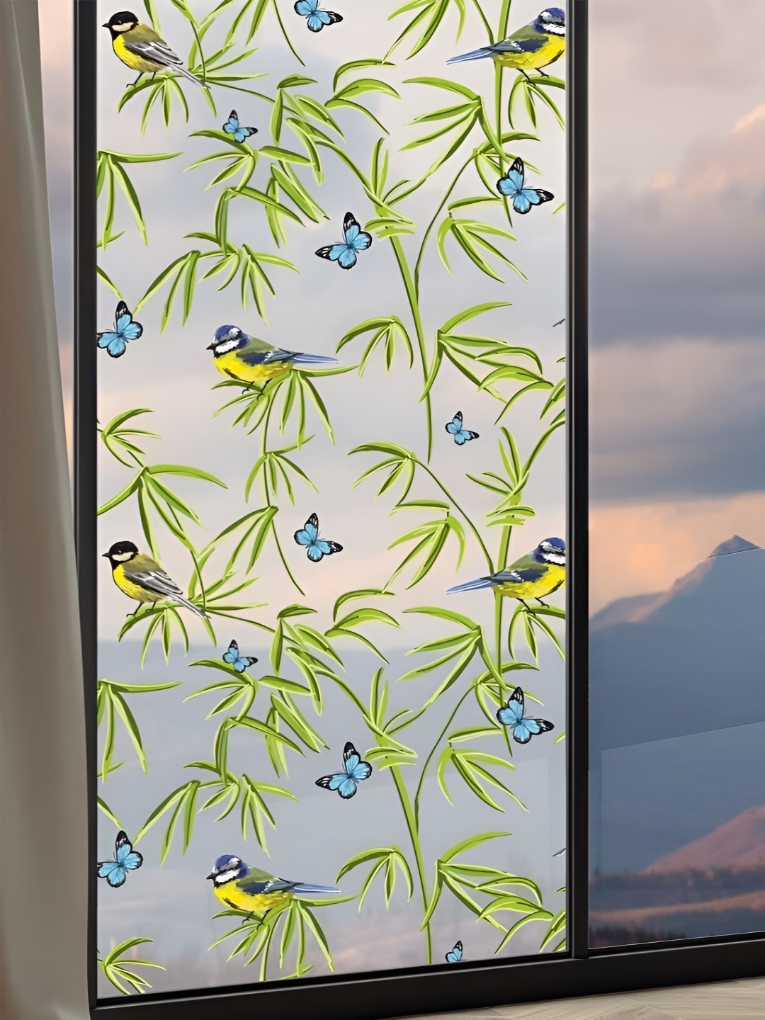 

CVANU Green & Blue Floral Printed Window Wall Sticker