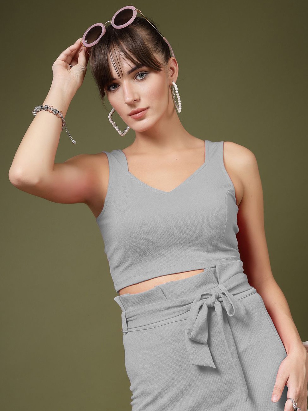 

Oomph! Women Sweetheart Neck Crop Top, Grey