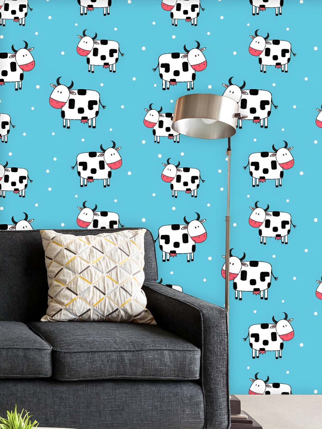 

ArtzFolio Printed UV-Resistant Anti-Bacterial Doodle Cartoon Cows Peel & Stick Wallpaper, Multi