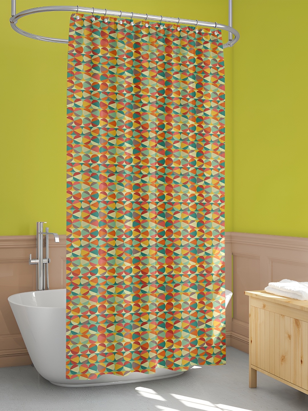 

ArtzFolio Yellow & Green Geometric Printed Waterproof Shower Curtain