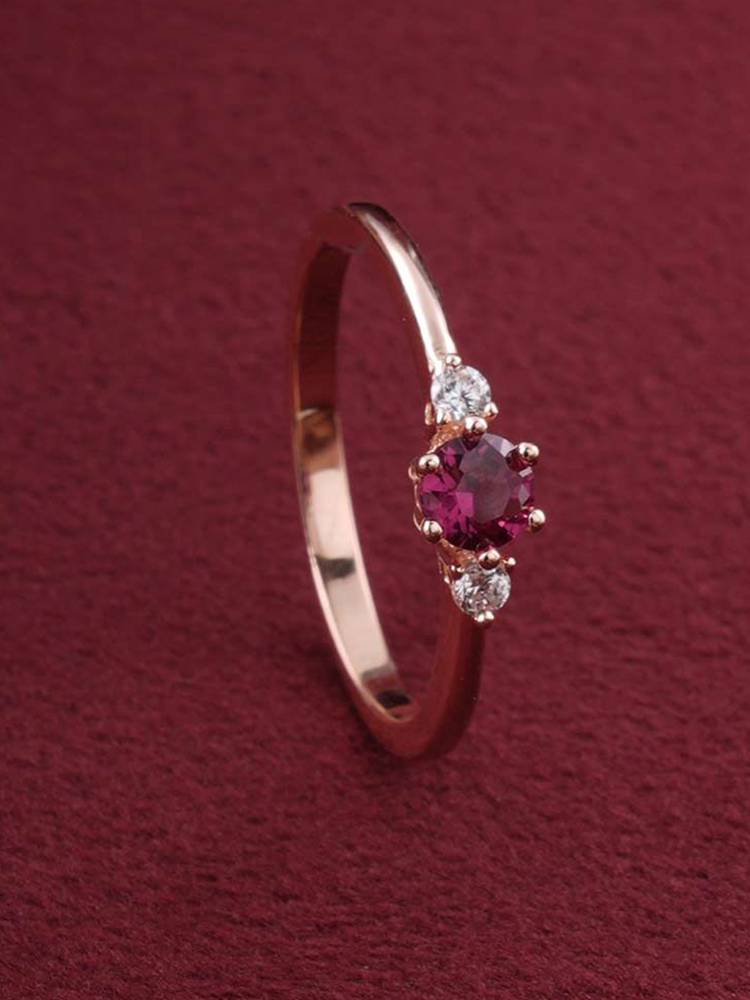 

PALMONAS Anti Tarnish Rose Gold-Plated 925 Sterling Silver CZ Studded Finger Ring