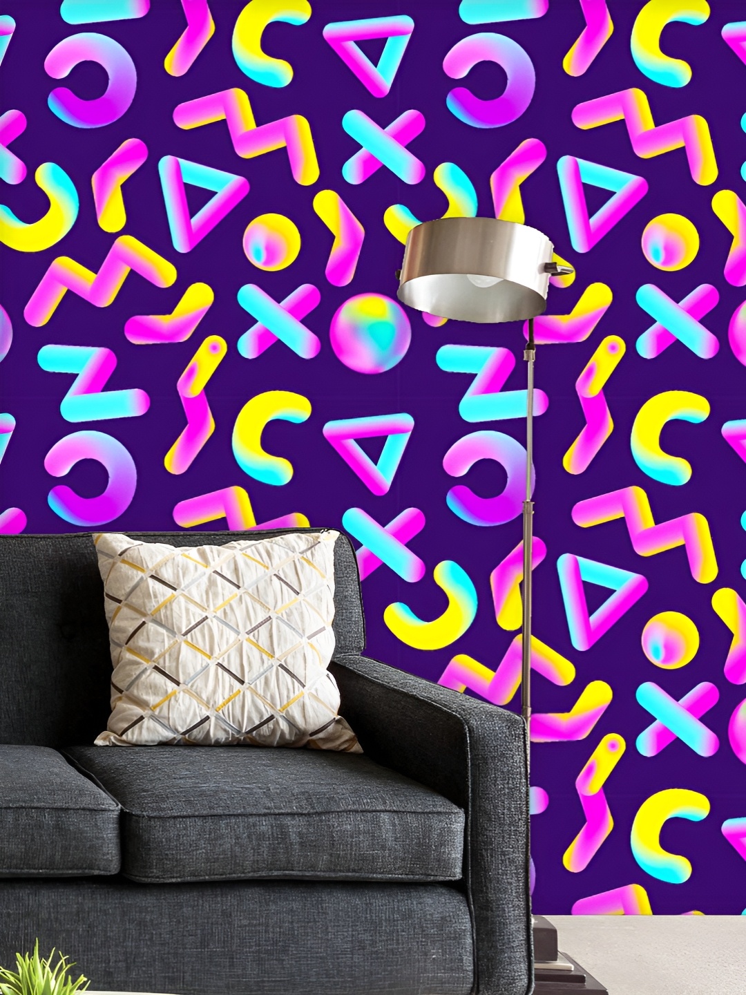 

ArtzFolio Printed UV-Resistant Anti-Bacterial Memphis Geometric Shapes Peel & Stick Wallpaper, Multi