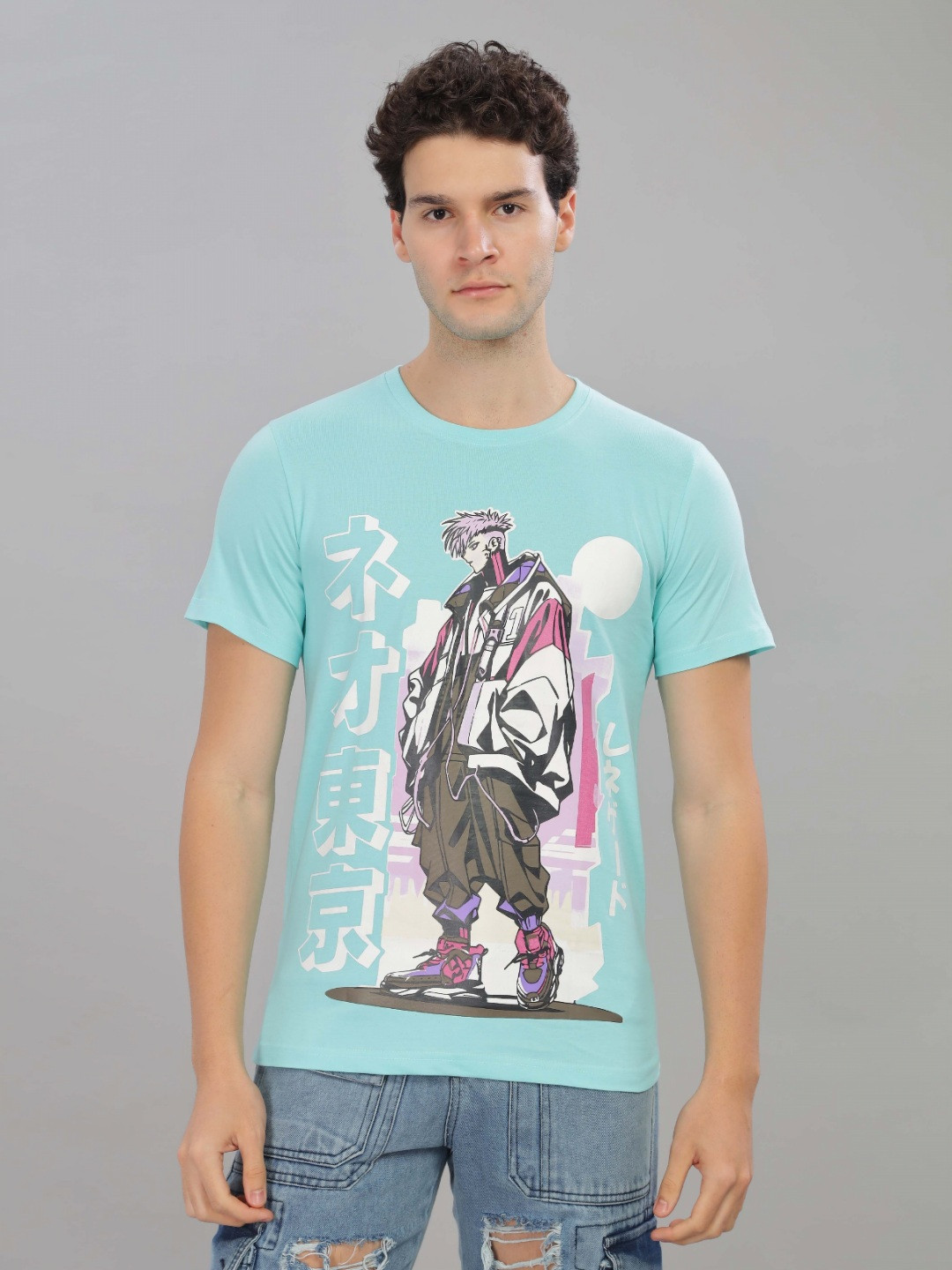 

TOMHIDDLE Anime Printed Raw Edge T-shirt, Violet