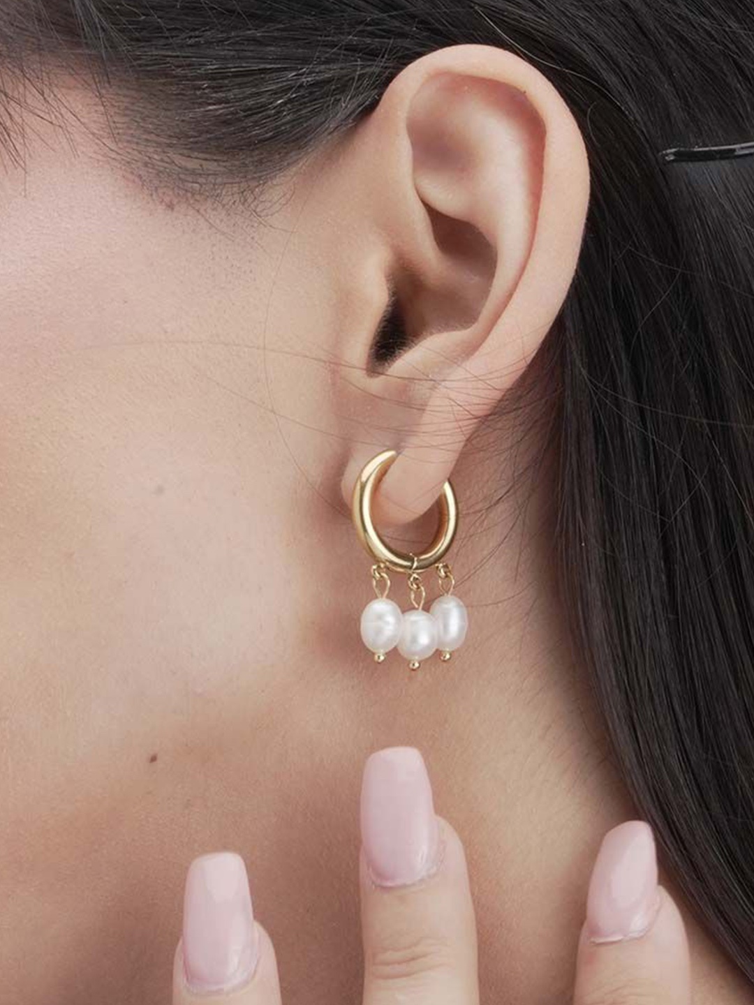 

PALMONAS Gold-Plated Stainless Steel Anti-Tarnish Pearls Beaded Drop Earrings