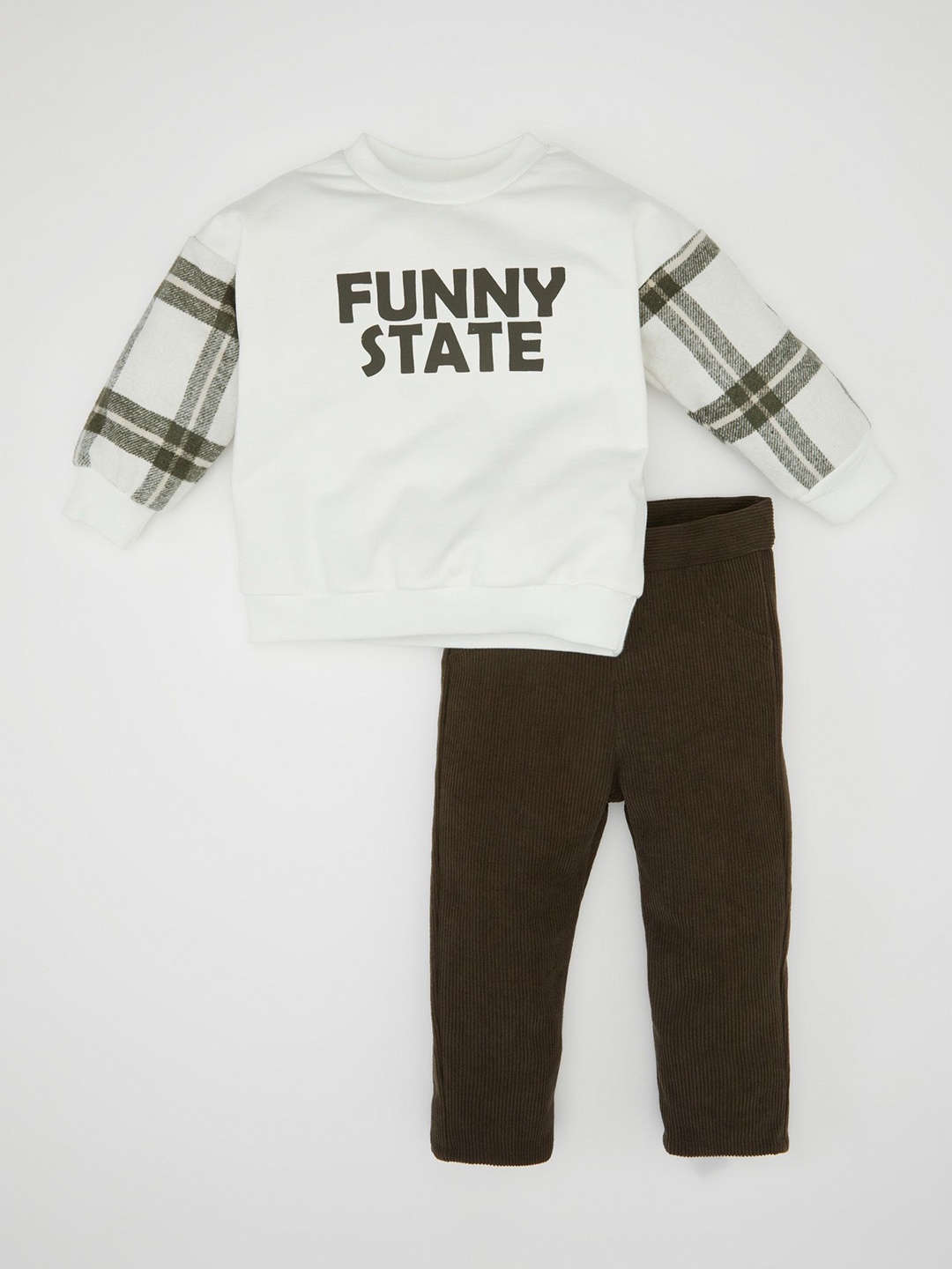 

DeFacto Boys Long Sleeves Checked T-shirt with Trouser, White