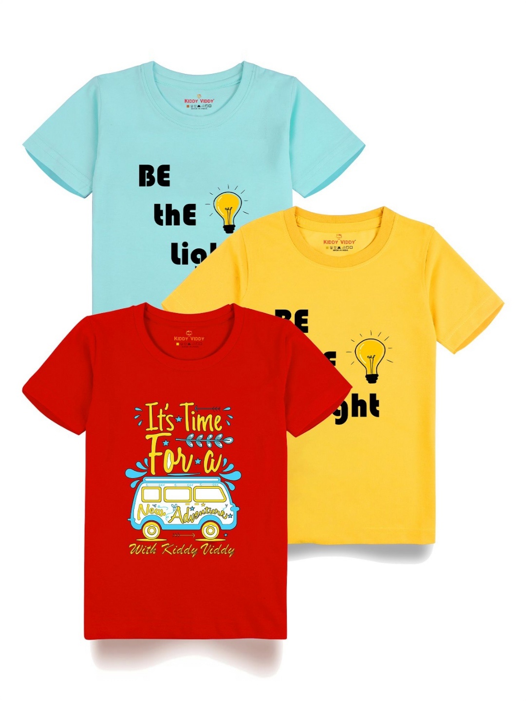 

Kiddy Viddy Boys Pack Of 3 Typography Printed Round Neck Cotton T-shirts, Yellow