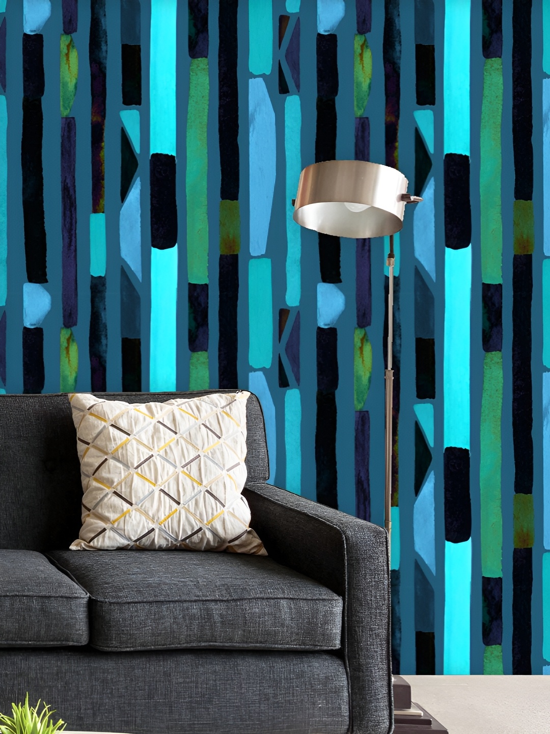 

ArtzFolio Printed UV-Resistant Anti-Bacterial Indigo Blue Kaleidoscope Lines Peel & Stick Wallpaper, Multi