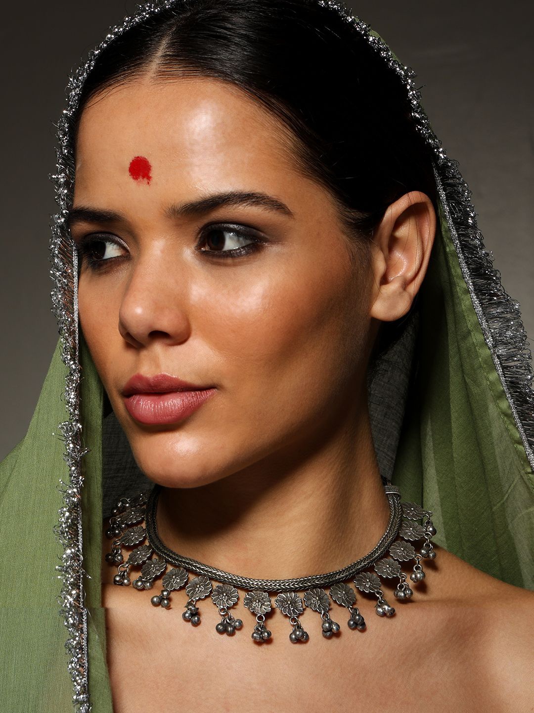 

PATOLA BY VJ Silver-Plated Beaded Oxidised Necklace