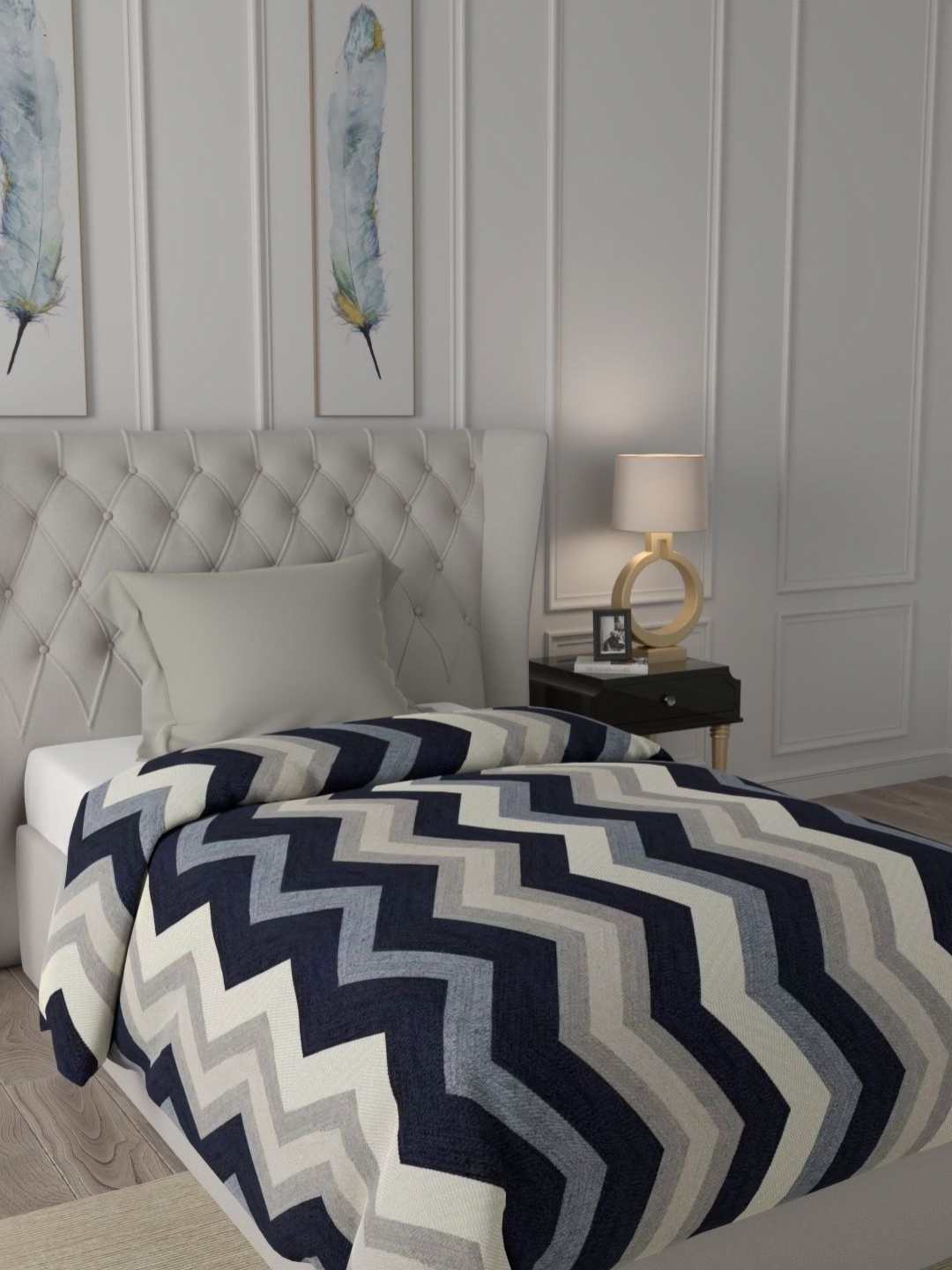 

Raymond Home Navy Blue & Grey Chevron Printed 300 GSM AC Room Single Bed Quilt