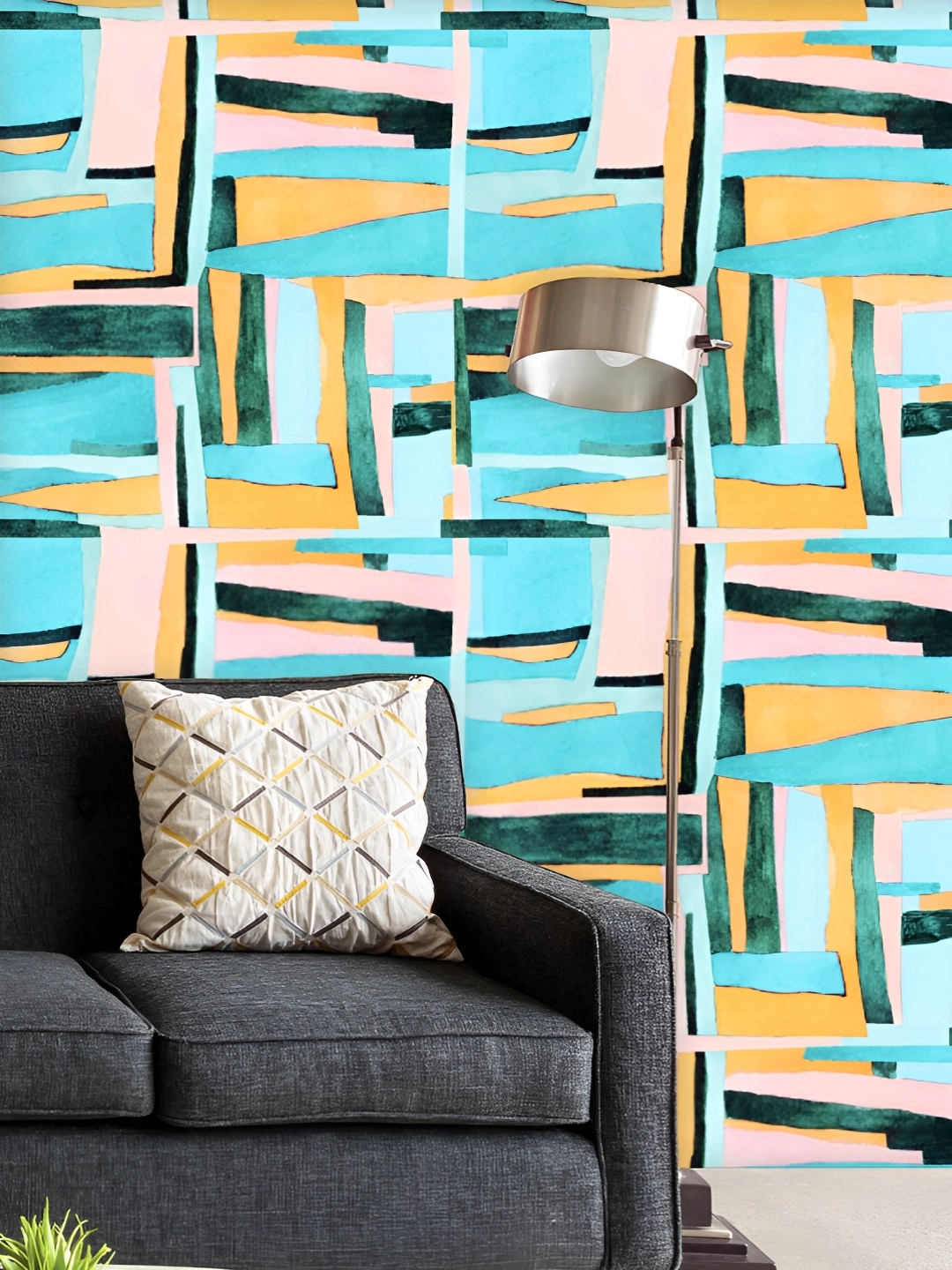 

ArtzFolio Printed UV-Resistant Anti-Bacterial Abstract Geometric Stripes Peel & Stick Wallpaper, Multi