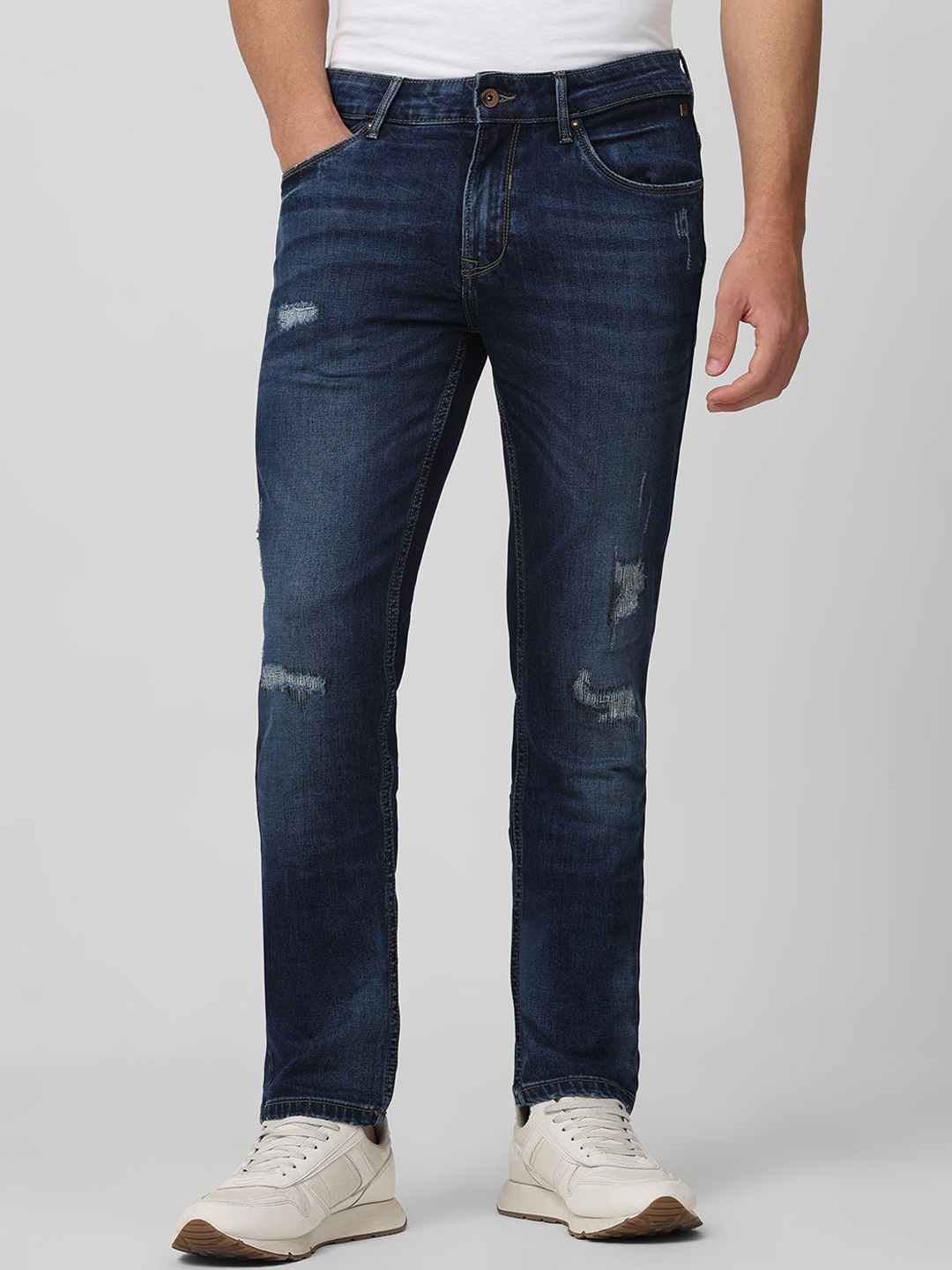 

Mufti Men Super Skinny Fit Mildly Distressed Light Fade Mid-Rise Stretchable Jeans, Blue