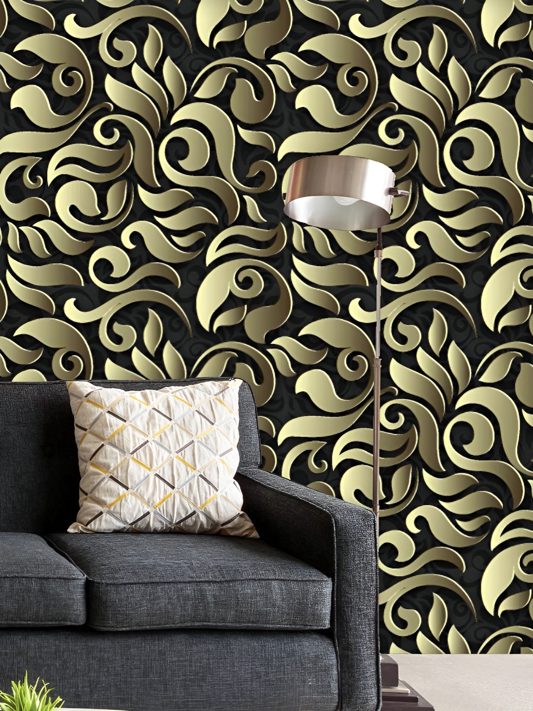 

ArtzFolio Printed UV-Resistant Anti-Bacterial D Golden Floral Abstract Peel & Stick Wallpaper, Multi