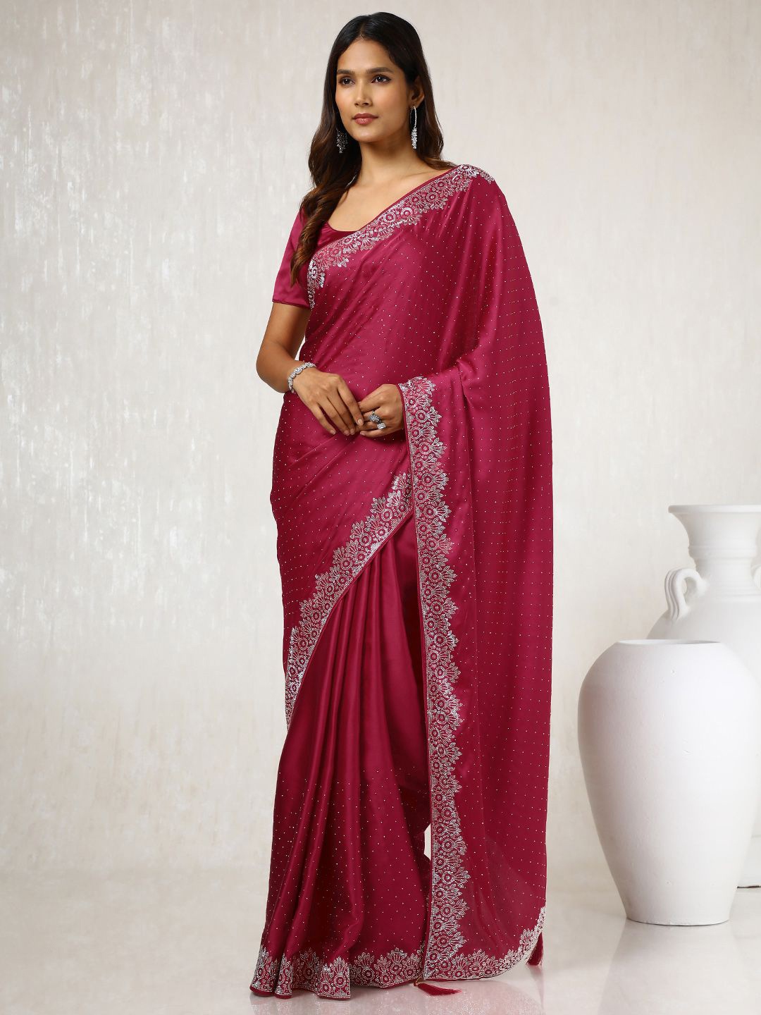 

Soch Beads and Stones Satin Saree, Magenta