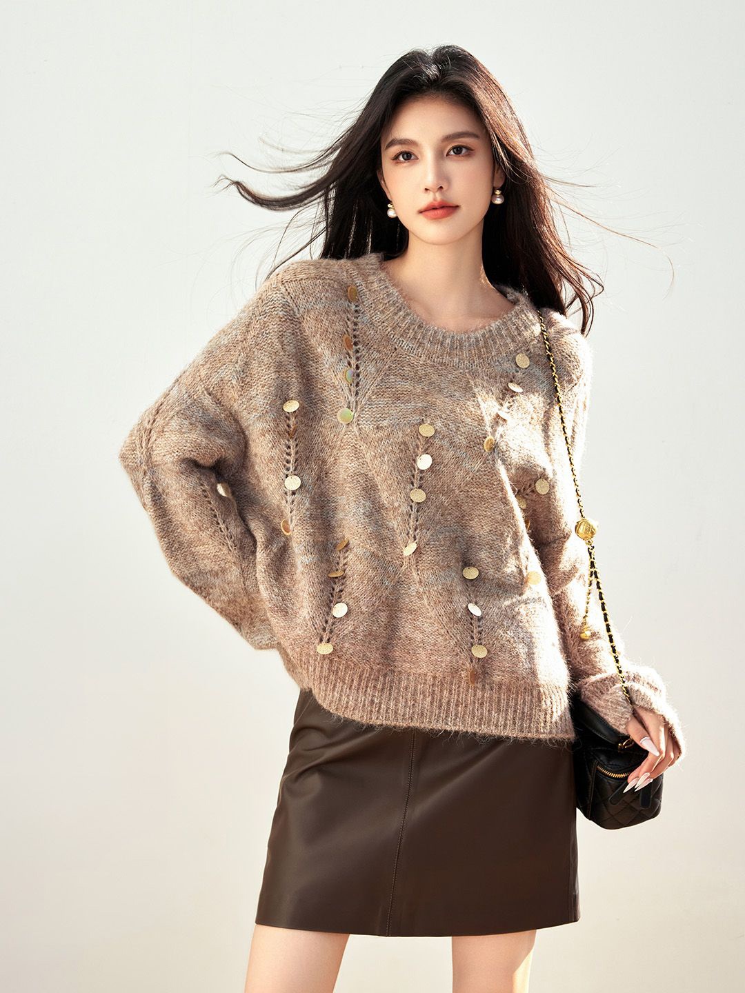 

JC Collection Women Speckled Pullover, Camel brown