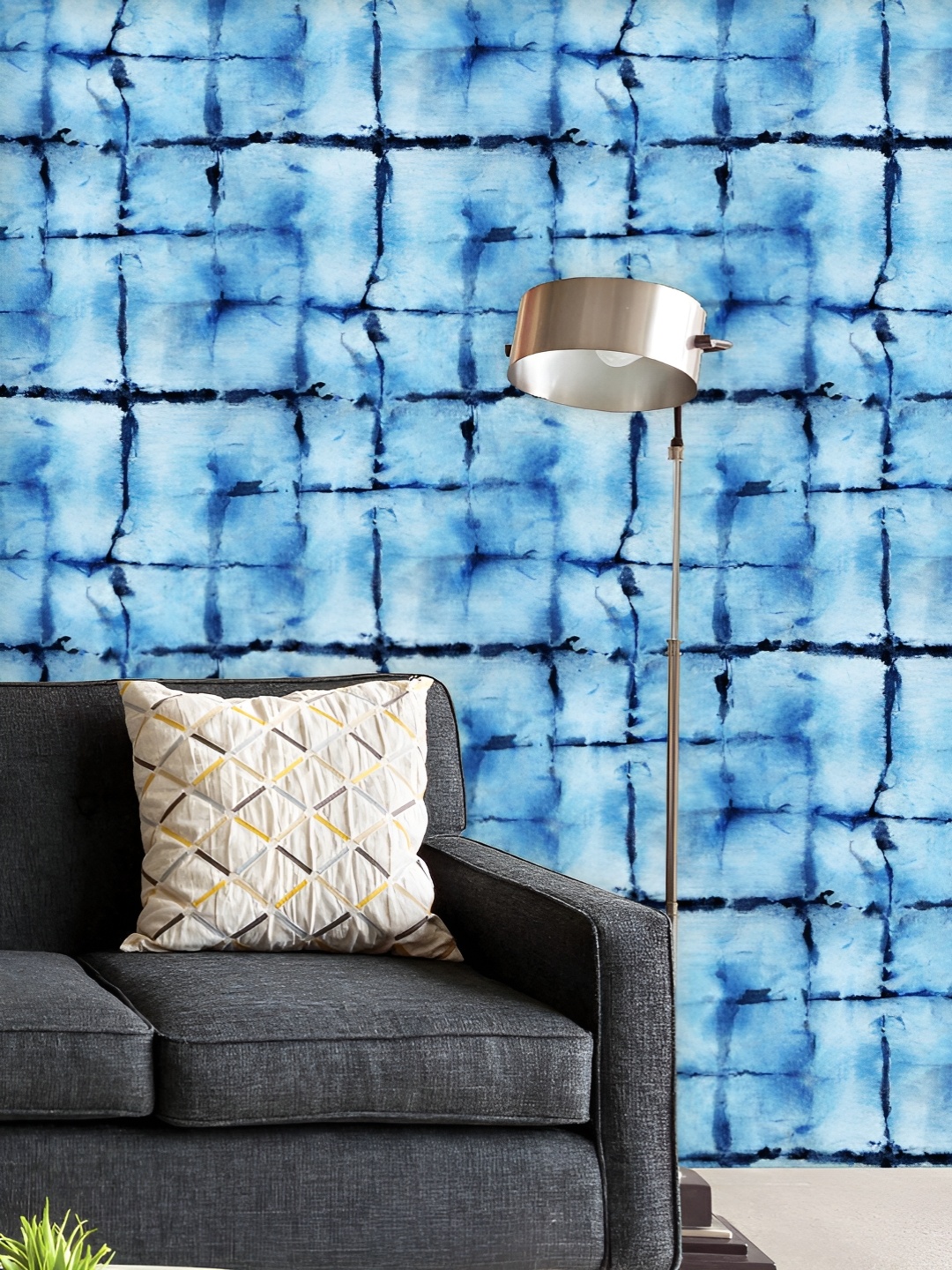 

ArtzFolio Printed UV-Resistant Anti-Bacterial Shibori Indigo Batik Peel & Stick Wallpaper, Multi