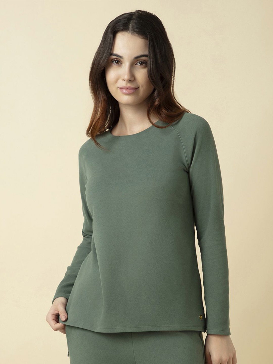 

Van Heusen Athleisure Women Long Raglan Sleeve Brushed Fleece Sweatshirt, Green