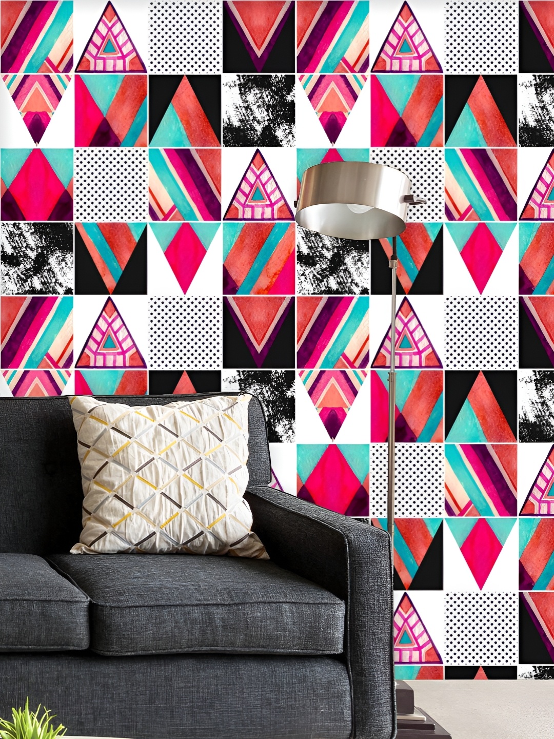 

ArtzFolio Printed UV-Resistant Anti-Bacterial Abstract Squares & Triangles Peel & Stick Wallpaper, Multi