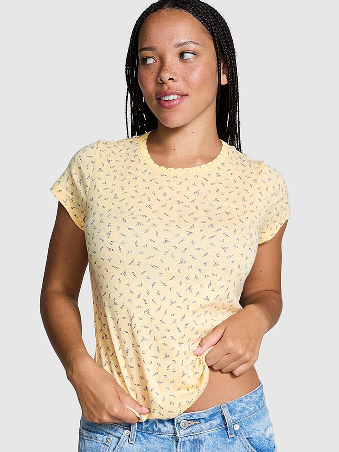 

Victoria's Secret Women Floral Printed Pure Cotton Top, Beige