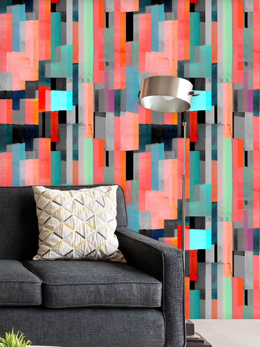 

ArtzFolio Printed UV-Resistant Anti-Bacterial Abstract Geometric Stripes Peel & Stick Wallpaper, Multi