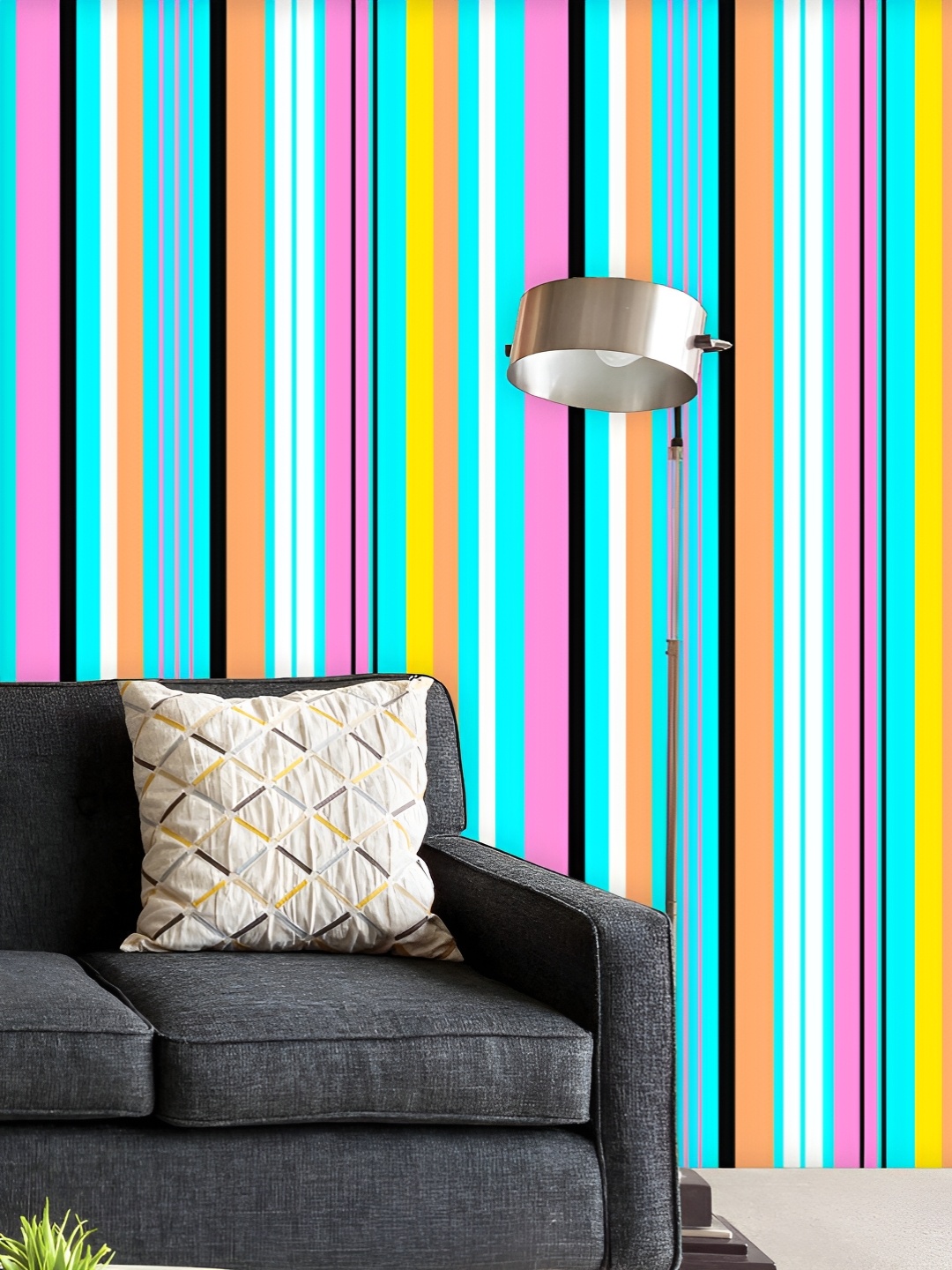 

ArtzFolio Printed UV-Resistant Anti-Bacterial Retro Colorful Stripes Peel & Stick Wallpaper, Multi