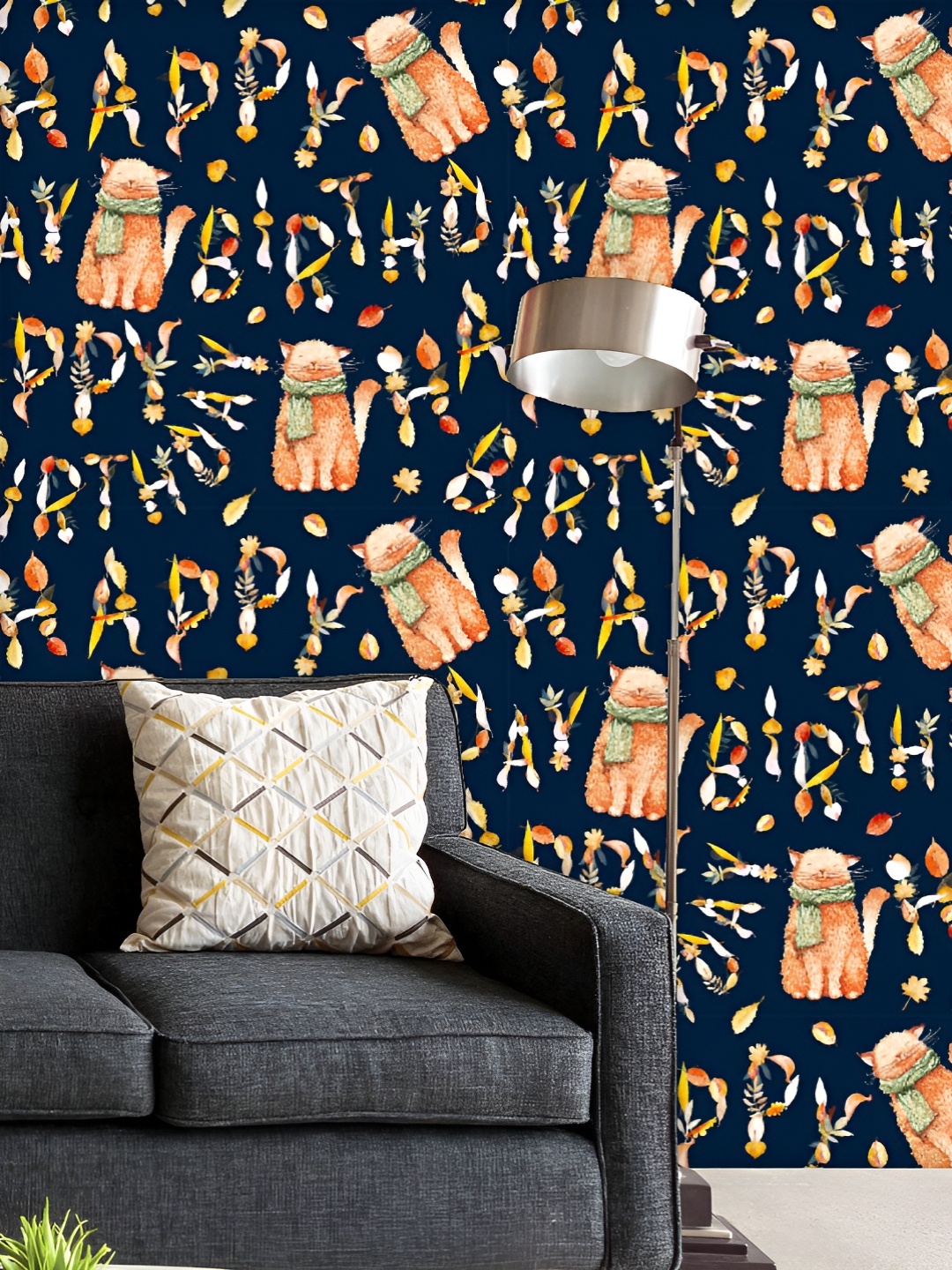 

ArtzFolio Printed UV-Resistant Anti-Bacterial Happy Birthday With Ginger Cat Peel & Stick Wallpaper, Multi