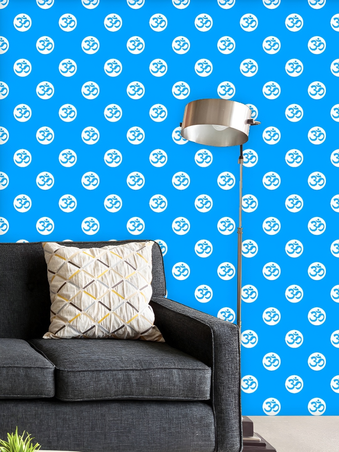 

ArtzFolio Printed UV-Resistant Anti-Bacterial Blue Hindu Symbol Aum Peel & Stick Wallpaper, Multi