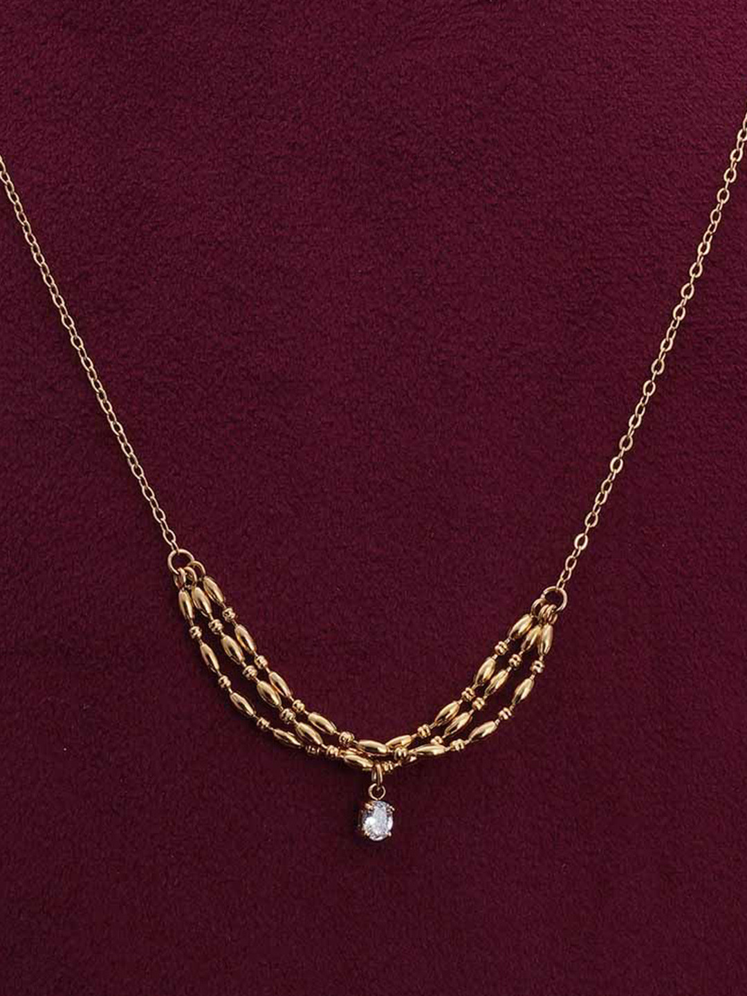 

PALMONAS Stainless Steel Gold-Plated Cubic Zirconia Necklace