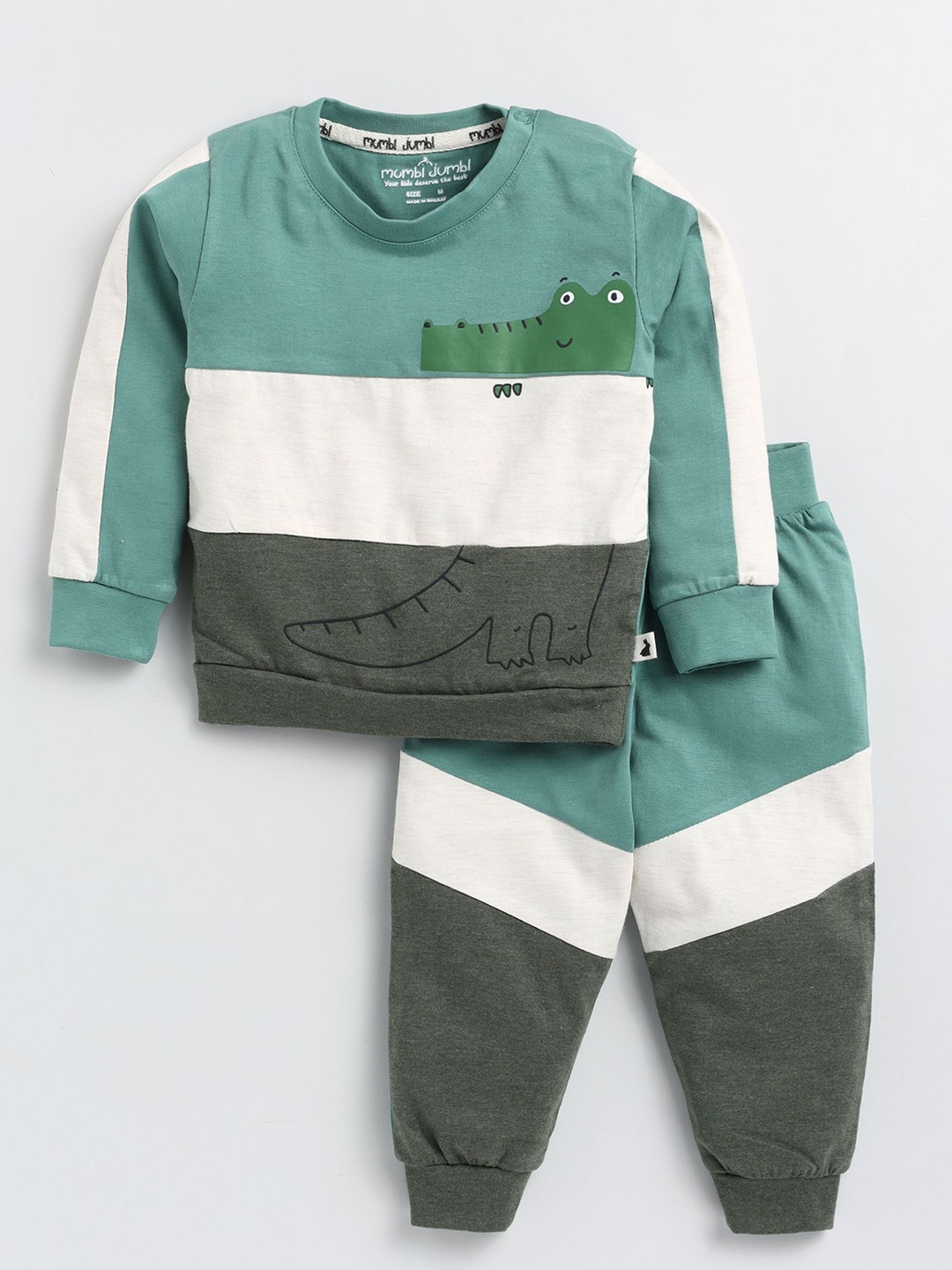 

Mumbl Jumbl Boys Printed Pure Cotton Sweatshirt with Joggers, Green