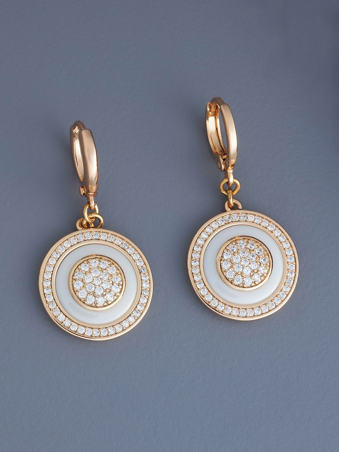 

Kushal's Fashion Jewellery Rose Gold-Plated Zircon Stone Studded Circular Hoop Earrings