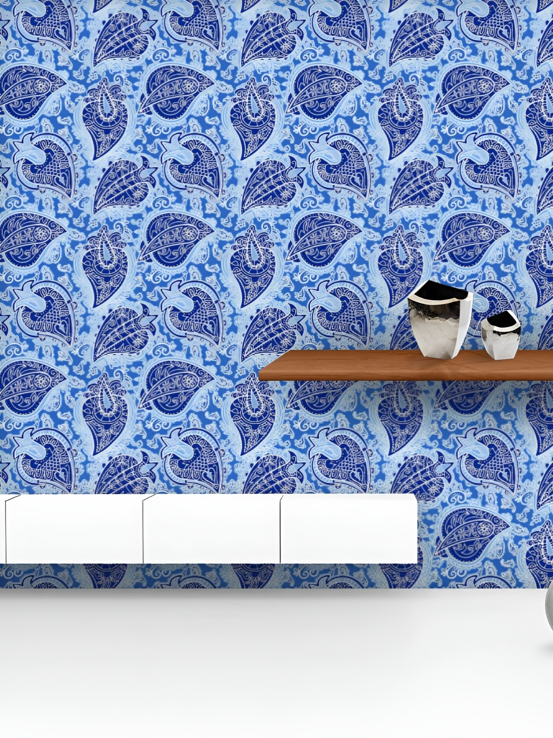 

ArtzFolio Printed UV-Resistant Anti-Bacterial Hand-Drawn Blue Paisley Peel & Stick Wallpaper, Multi