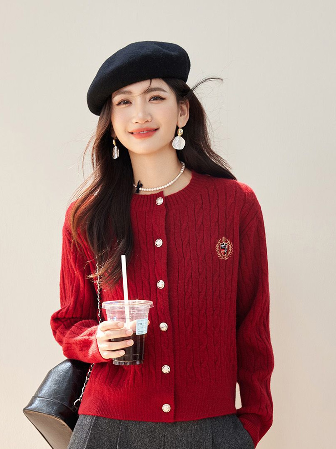 

JC Collection Women Cable Knit Cardigan Sweaters, Red