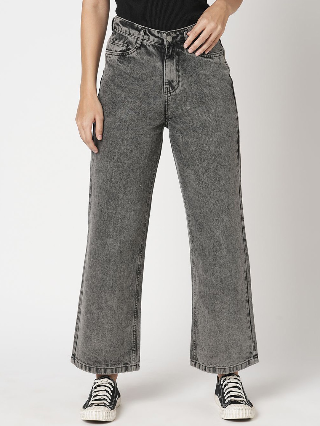 

Kraus Jeans Women Wide Leg High-Rise Light Fade Jeans, Grey