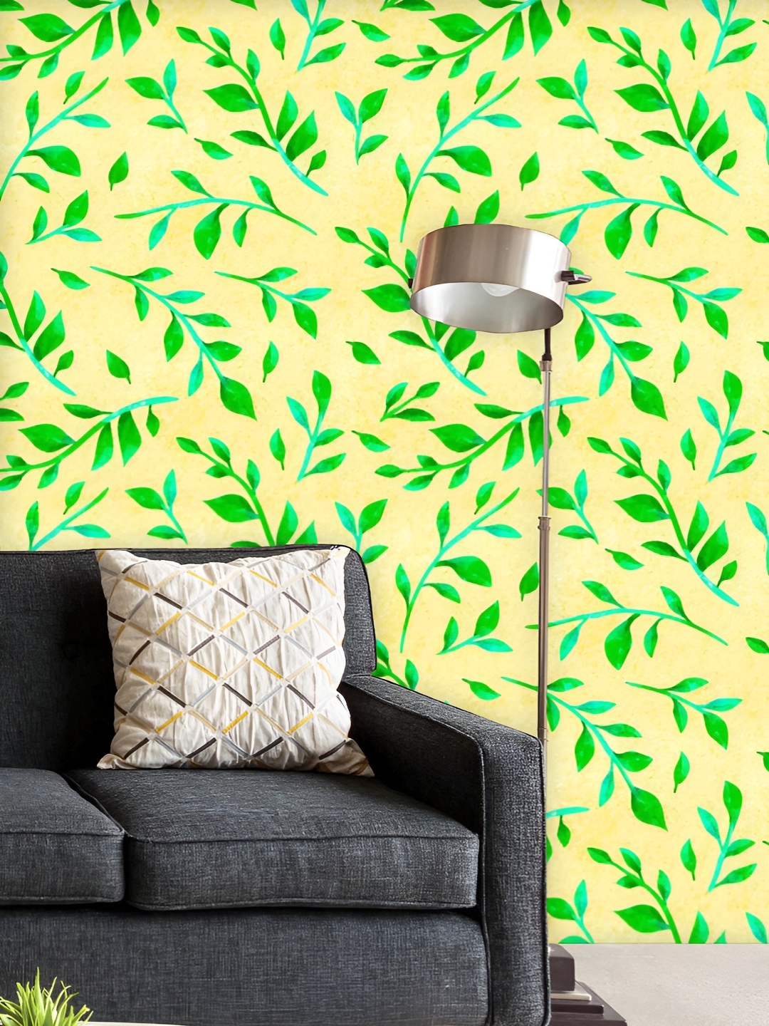 

ArtzFolio Printed UV-Resistant Anti-Bacterial Green Botanical Leaves Peel & Stick Wallpaper, Multi