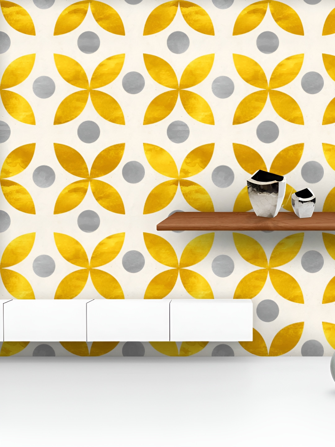 

ArtzFolio White & Yellow Printed UV Resistant Wallpaper