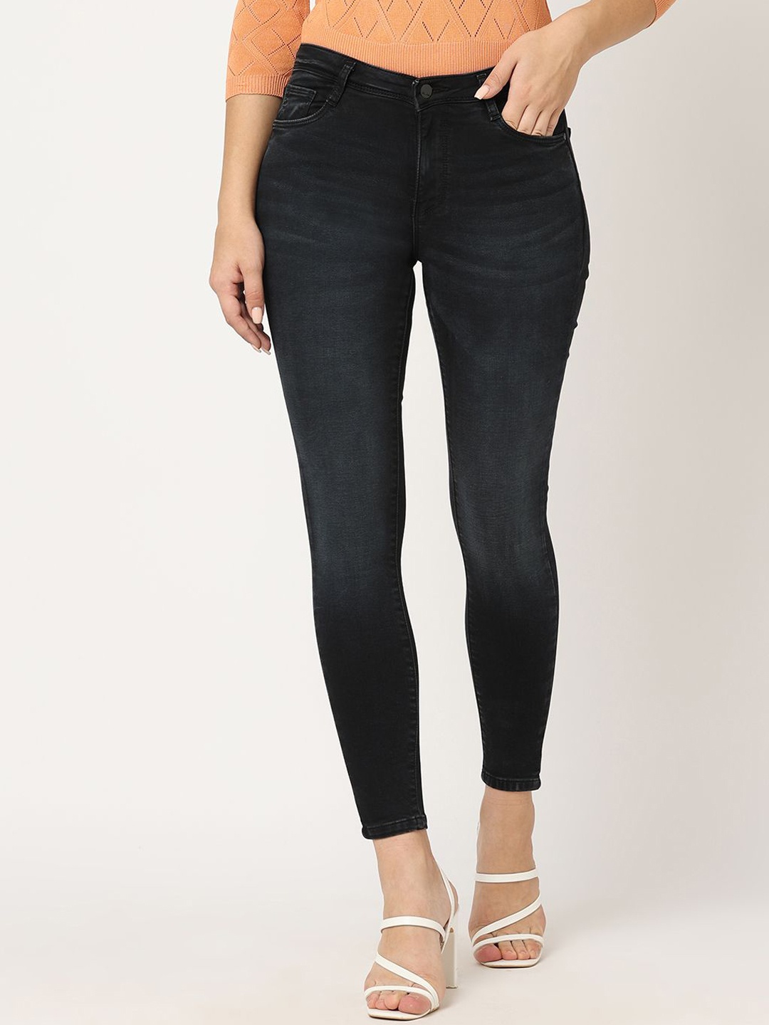 

Kraus Jeans Women Skinny Fit High-Rise Heavy Fade Jeans, Black
