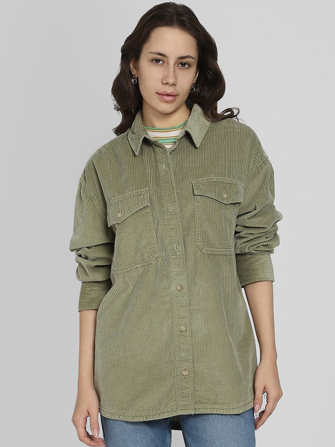 

AMERICAN EAGLE OUTFITTERS Women Open Front Jacket, Olive