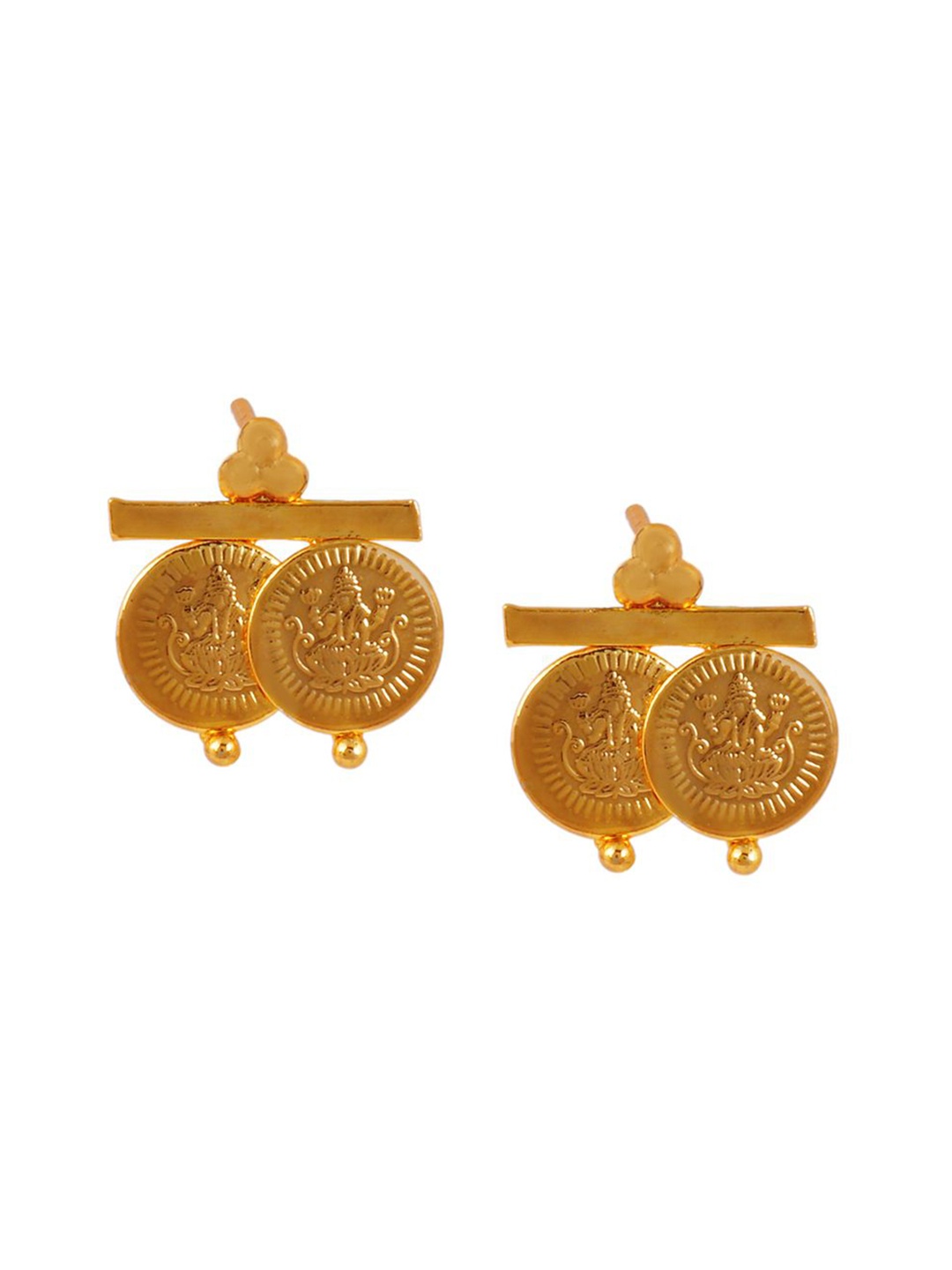 

MEMOIR Gold-Plated Two Coin Laxmi Contemporary Drop Earrings